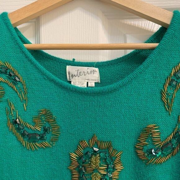 Interiss VNTG Green Beaded Sweater Dress - L - Picture 3 of 9